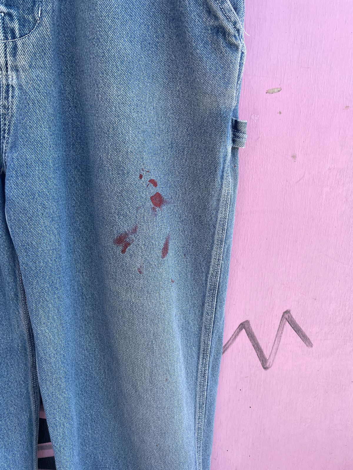 USA WORKS CLASSIC 1990S PAINT STAIN DISTRESSED PERFECTLY FADED BLUE JEAN OVERALLS