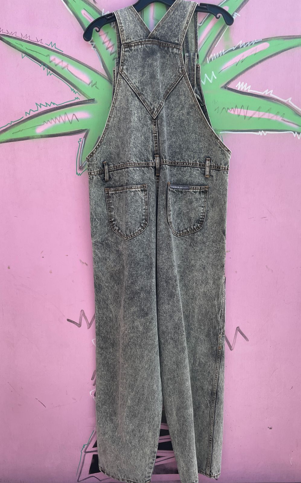 JAVOLIS FUN! 1980S ACID WASH DENIM OVERALLS in GREY