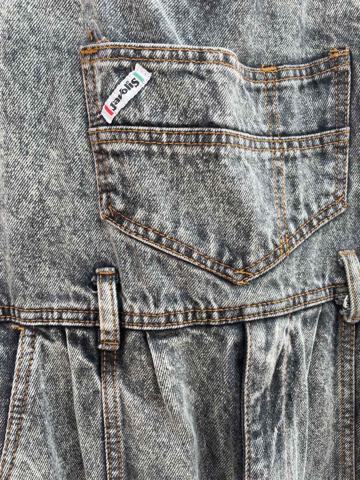 JAVOLIS FUN! 1980S ACID WASH DENIM OVERALLS in GREY