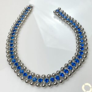 WOW! DEADSTOCK RHINESTONE CHOKER NECKLACE in SILVER, BLUE