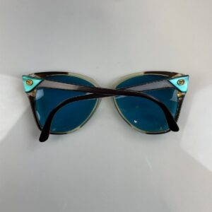 GUCCI 1970S-80S CUSTOM TINTED LENSE HEXAGONAL SUNGLASSES, GOLD DETAILS in BLUE, GOLD