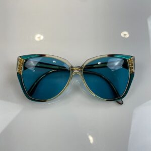 GUCCI 1970S-80S CUSTOM TINTED LENSE HEXAGONAL SUNGLASSES, GOLD DETAILS in BLUE, GOLD