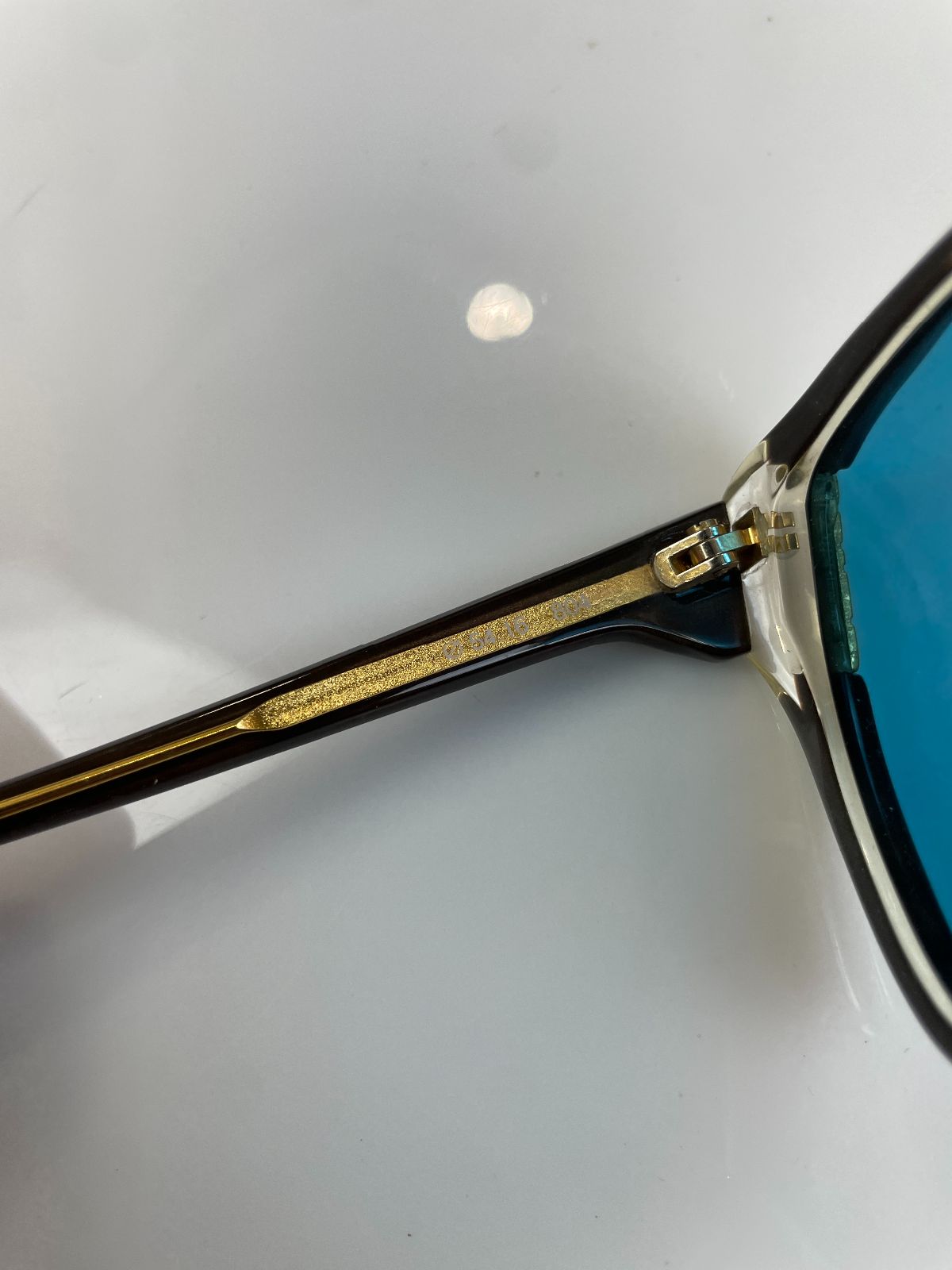 GUCCI 1970S-80S CUSTOM TINTED LENSE HEXAGONAL SUNGLASSES, GOLD DETAILS in BLUE, GOLD