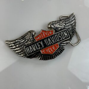 HARLEY DAVIDSON CLASSIC HARLEY DAVIDSON WINGS BELT BUCKLE, ENAMELED COLORING in SILVER, ORANGE, BLACK