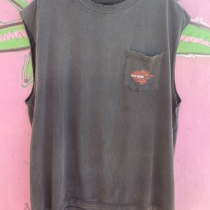 HARLEY DAVIDSON SUNFADED SLEEVELESS HARLEY DAVIDSON  POCKET T-SHIRT STATESVILLE NC in BLACK