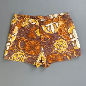 SEARS MADE IN JAPAN! 1960S-70S HAWAIIAN BARKCLOTH BATHING SUIT SHORTS, ZIPPER FLY in TAN