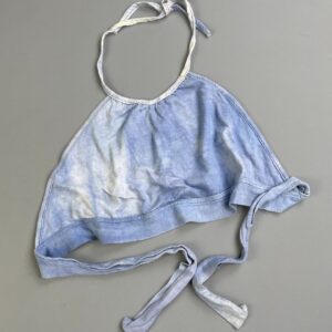 *AS-IS* ADORABLE! RETRO HANDMADE 100% COTTON TIE DYE BLEACHED OUT  HALTER TOP in BLUE, WHITE
