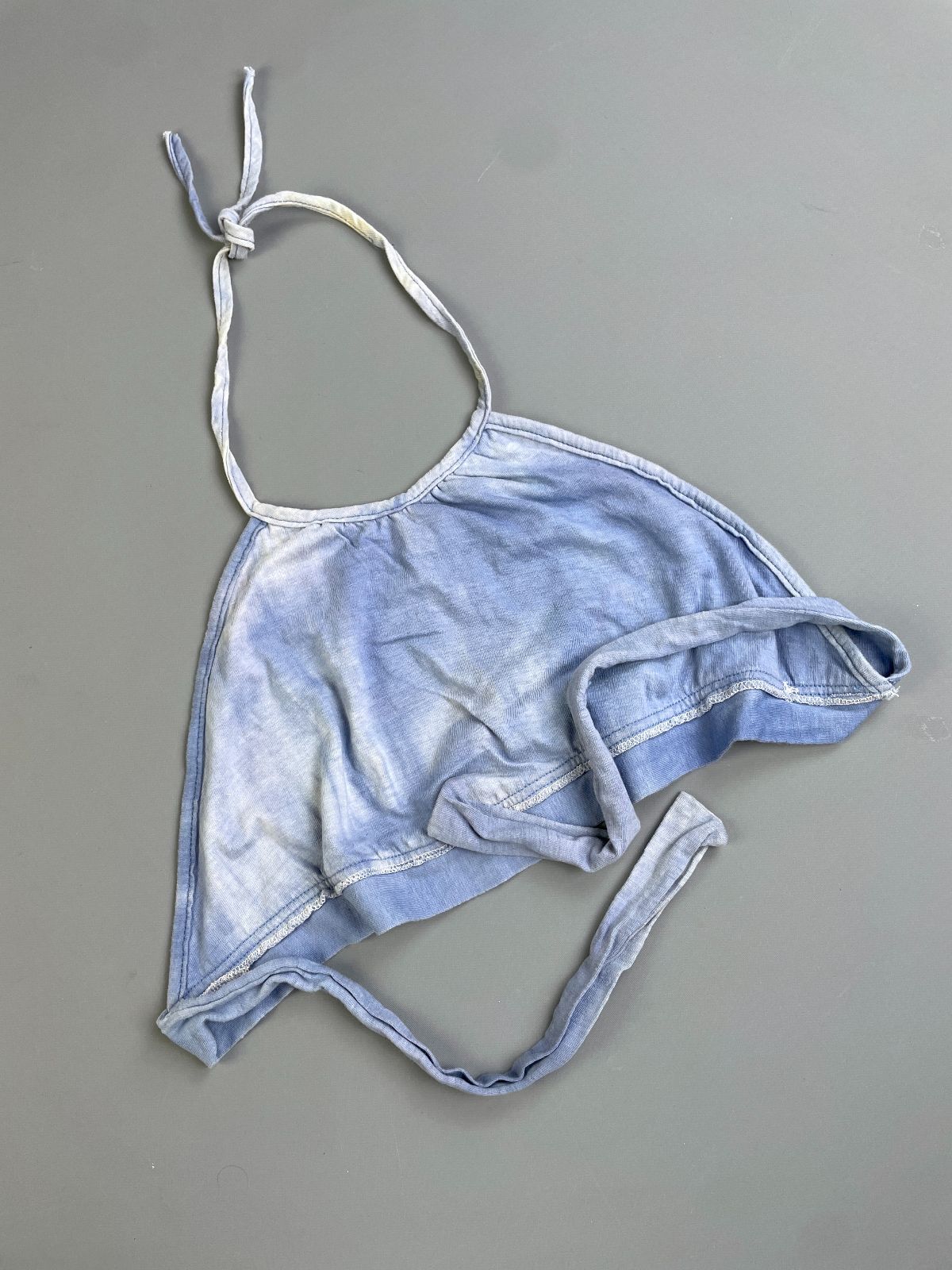*AS-IS* ADORABLE! RETRO HANDMADE 100% COTTON TIE DYE BLEACHED OUT HALTER TOP in BLUE, WHITE