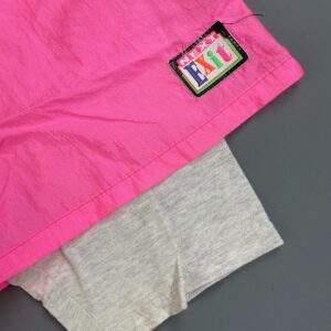 NEXT EXIT SO CUTE!!! 1980S MADE IN USA NEON DAY GLOW PINK NYLON RUNNING SHORTS, BUILT IN UNDER LEGGINGS in PINK, GREY
