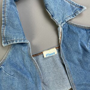 FLAVA ADORABLE! 1990S TIE FRONT DENIM COLLARED HALTER TOP in BLUE