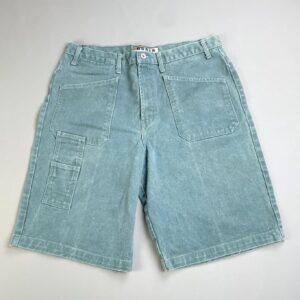 GUESS RAD! 1990S MADE IN USA OVERDYED TWILL DENIM BAGGY CUT SHORTS - JORTS FUNKY CARGO POCKETS in BLUE