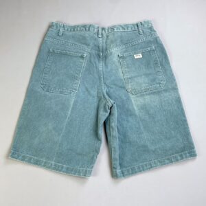 GUESS RAD! 1990S MADE IN USA OVERDYED TWILL DENIM BAGGY CUT SHORTS - JORTS FUNKY CARGO POCKETS in BLUE