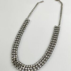 THREE ROW RHINESTONE COLLAR NECKLACE WITH FISH HOOK CLASP in SILVER