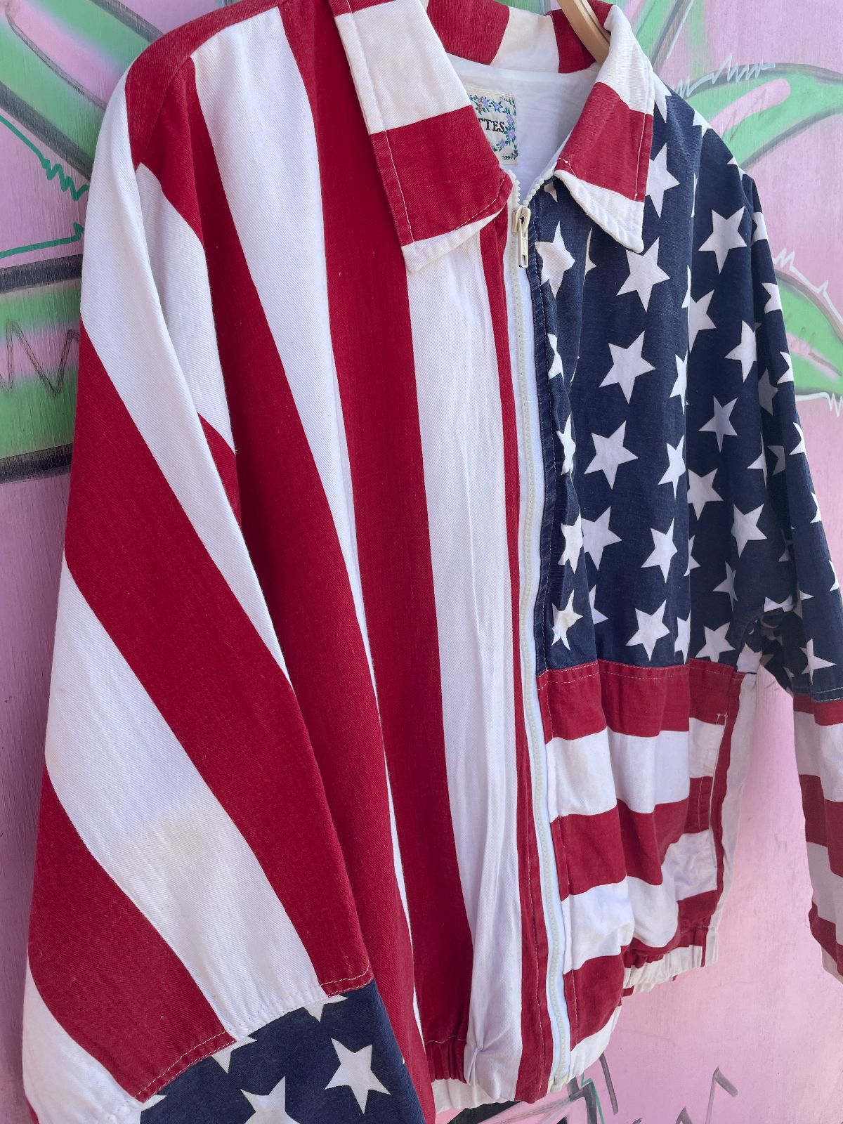 ROSETTES STARS AND STRIPES US FLAG ZIP-UP COTTON JACKET in RED, WHITE, BLUE
