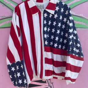 ROSETTES STARS AND STRIPES US FLAG ZIP-UP COTTON JACKET in RED, WHITE, BLUE