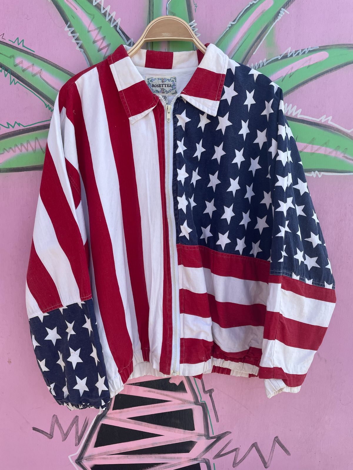 ROSETTES STARS AND STRIPES US FLAG ZIP-UP COTTON JACKET in RED, WHITE, BLUE