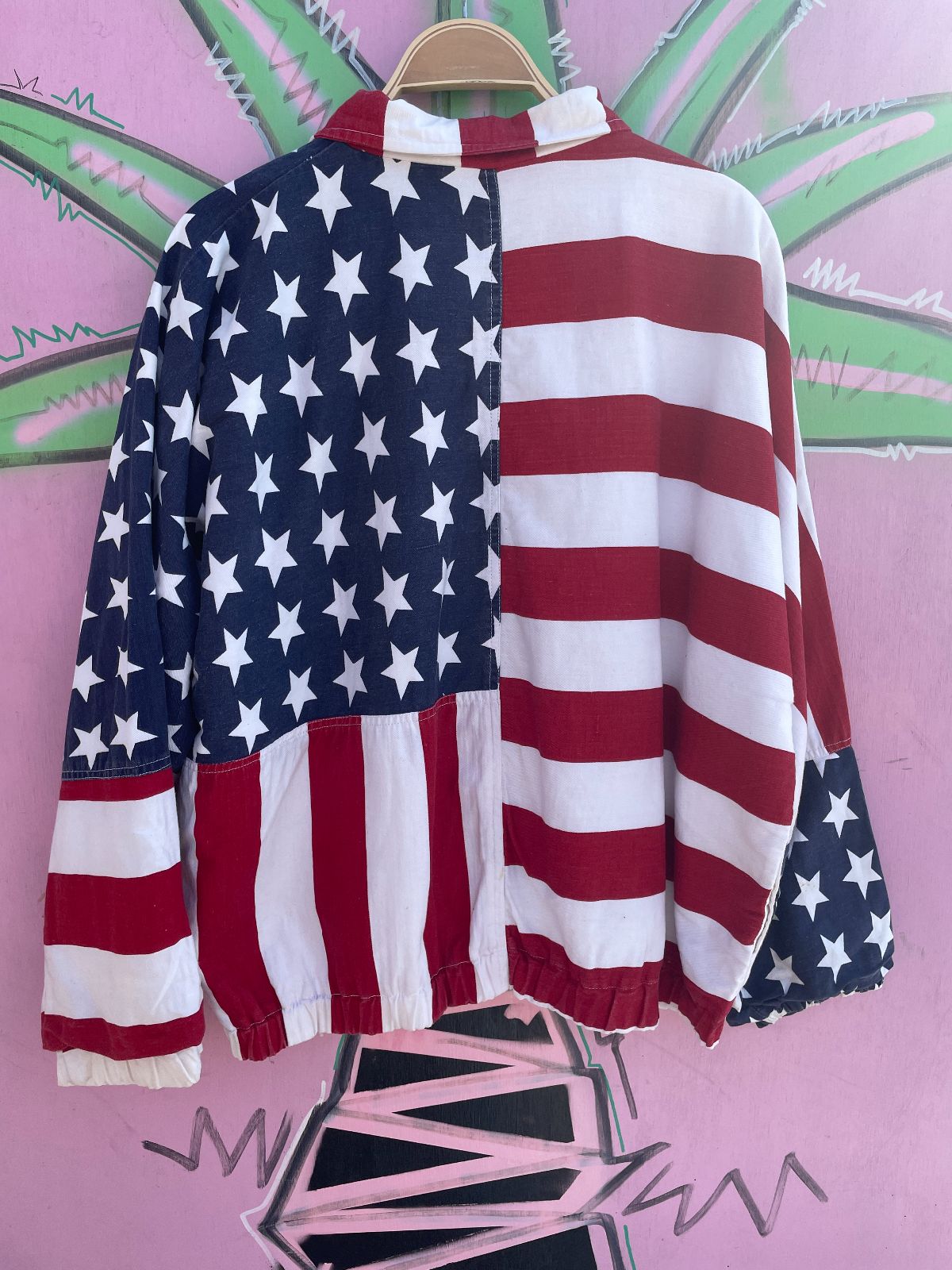 ROSETTES STARS AND STRIPES US FLAG ZIP-UP COTTON JACKET in RED, WHITE, BLUE