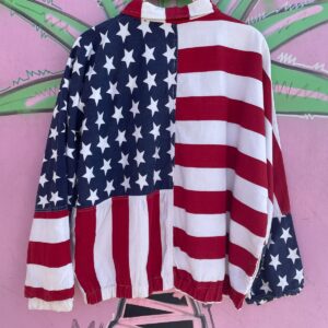 ROSETTES STARS AND STRIPES US FLAG ZIP-UP COTTON JACKET in RED, WHITE, BLUE