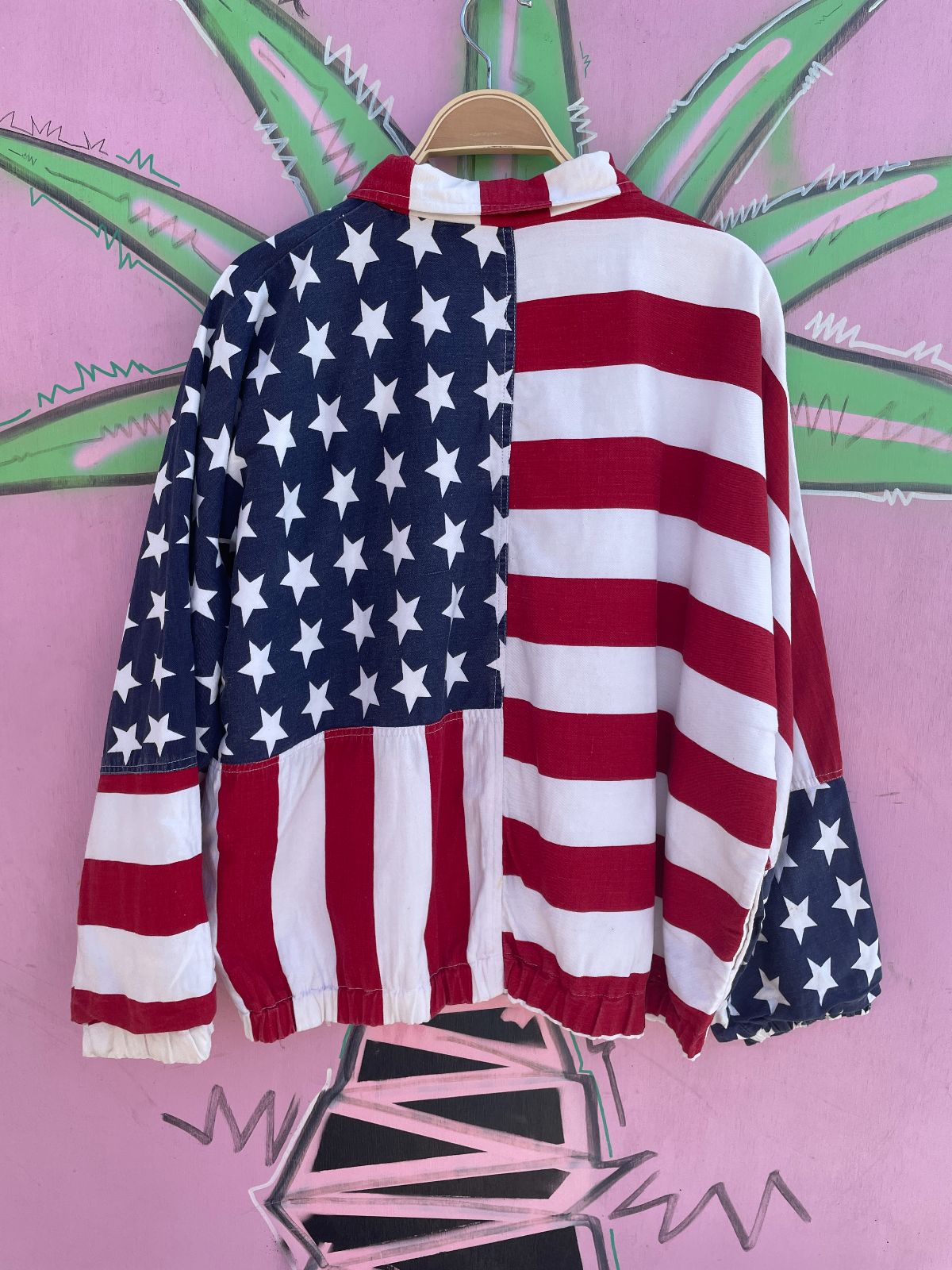 ROSETTES STARS AND STRIPES US FLAG ZIP-UP COTTON JACKET in RED, WHITE, BLUE