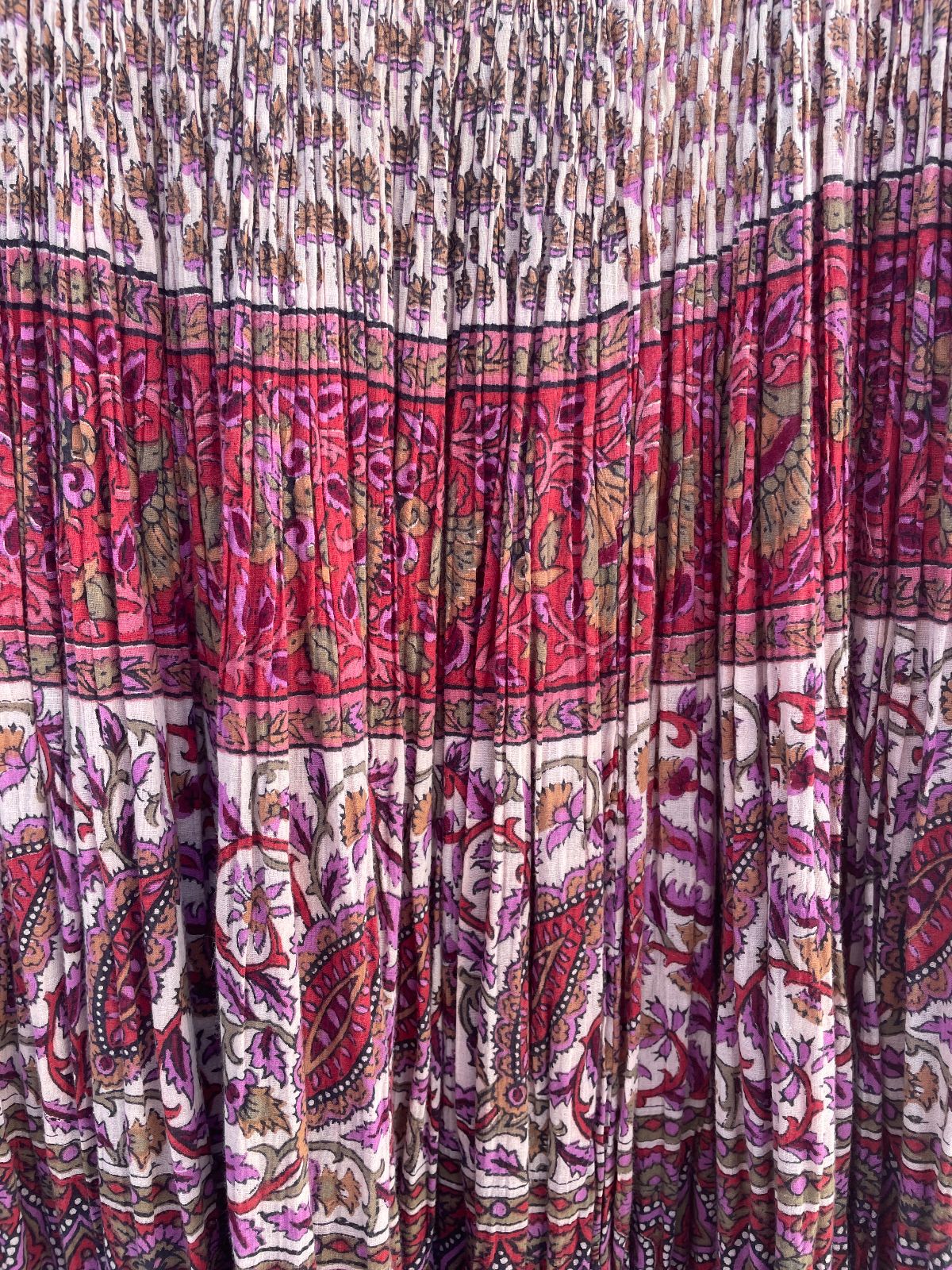 *AS-IS* 1990S INDIAN COTTON BLOCK PRINT STYLE QUARTER BUTTON SHIRT DRESS in TAN, PURPLE, RED
