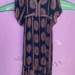 BA&SH BEAUTIFUL SHEER PRINTED 100% SILK MAXI DRESS in BLACK, NAVY, RED