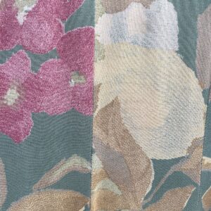 CAROLE LITTLE CUTE! *AS-IS* 1990S PAINTED FLORAL PATTERN RUCHED SHORT SLEEVE MAXI DRESS PEEPHOLE BACK in GREEN, PINK, BROWN