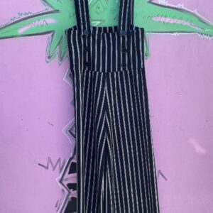 VAMP AS-IS 1990S MADE IN USA STRETCH VERTICAL STRIPED JUMPSUIT FRONT BUTTONS in BLACK, WHITE