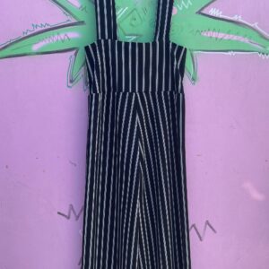 VAMP AS-IS 1990S MADE IN USA STRETCH VERTICAL STRIPED JUMPSUIT FRONT BUTTONS in BLACK, WHITE