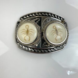 RAD! DOUBLE SCORPION BELT BUCKLE in SILVER, WHITE