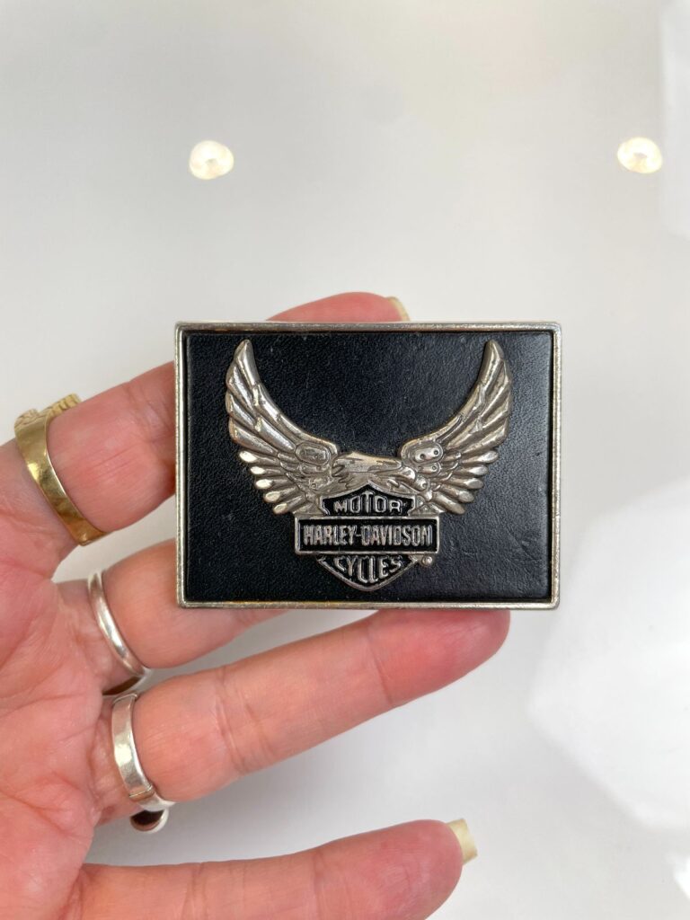 SQUARED HARLEY DAVIDSON LEATHER INLAY BELT BUCKLE