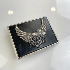 HARLEY DAVIDSON SQUARED HARLEY DAVIDSON LEATHER INLAY BELT BUCKLE in SILVER, BLACK