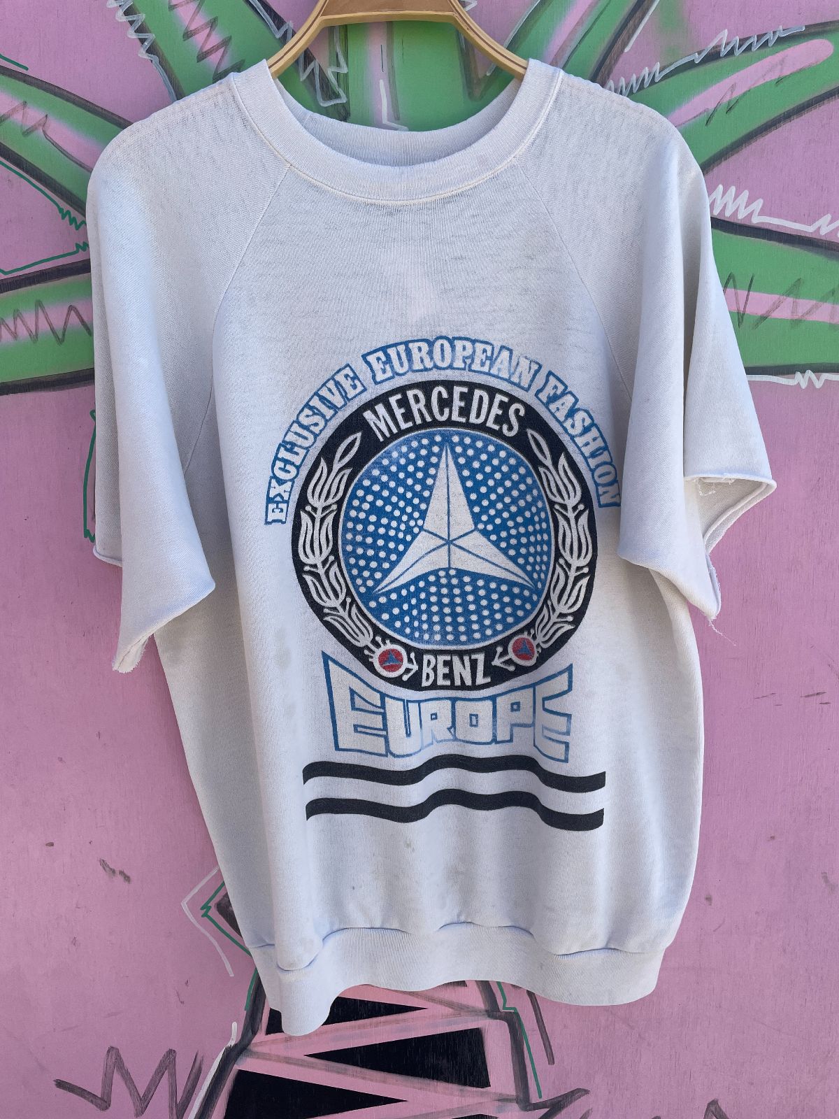 AMERICAS FINEST *AS-IS* MERCEDES BENZ CUT SLEEVE SWEATSHIRT in WHITE