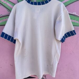 FELCO *AS-IS* RETRO 1960S TAP A KEG STRIPED SLEEVE HEM in WHITE, BLUE