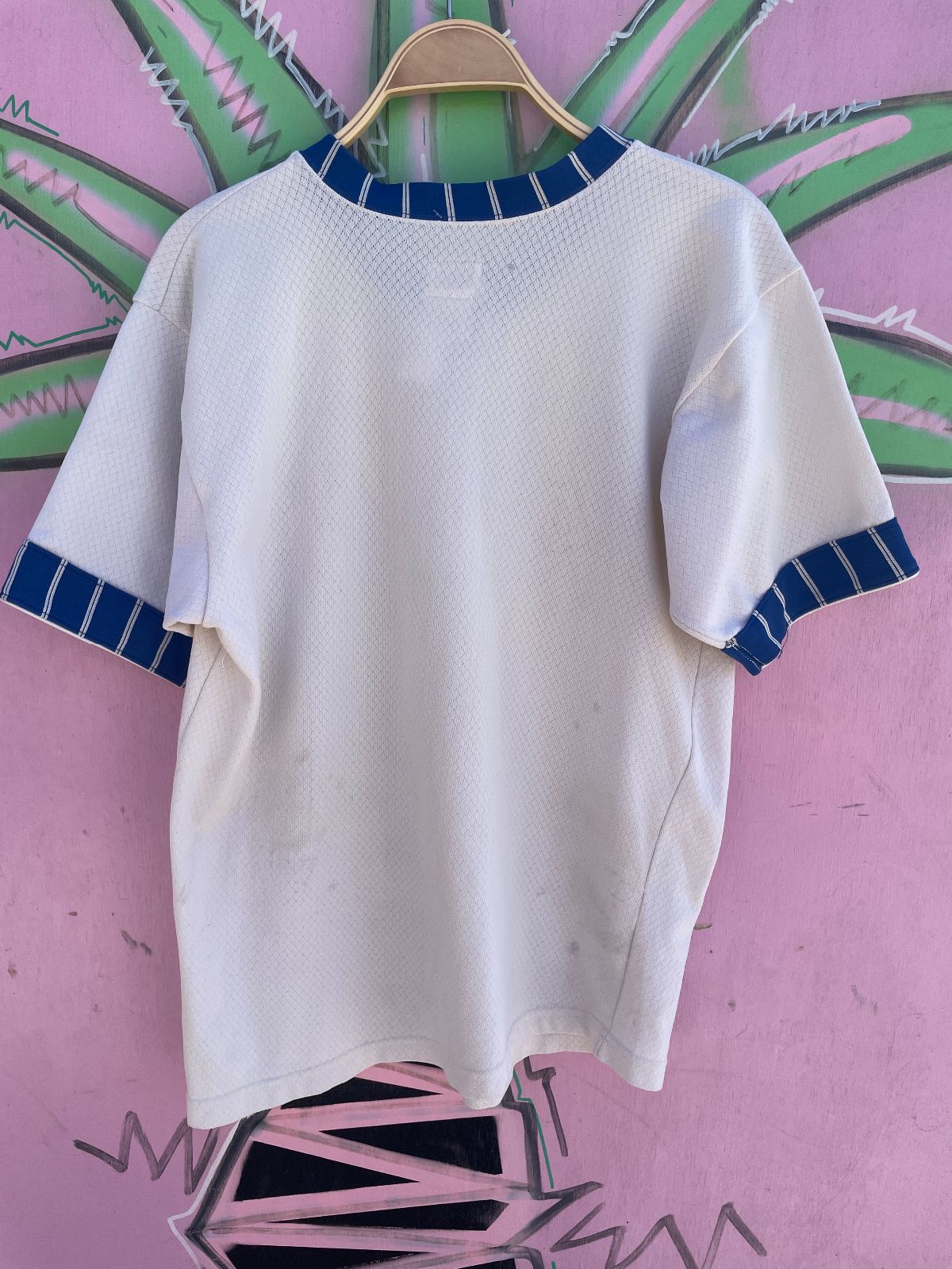 FELCO *AS-IS* RETRO 1960S TAP A KEG STRIPED SLEEVE HEM in WHITE, BLUE