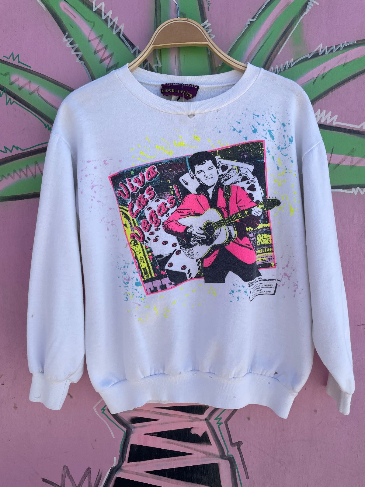 LIBERTY FLYER *AS-IS* VIVA LAS VEGAS NEON GRAPHIC ELVIS SWEATSHIRT in WHITE