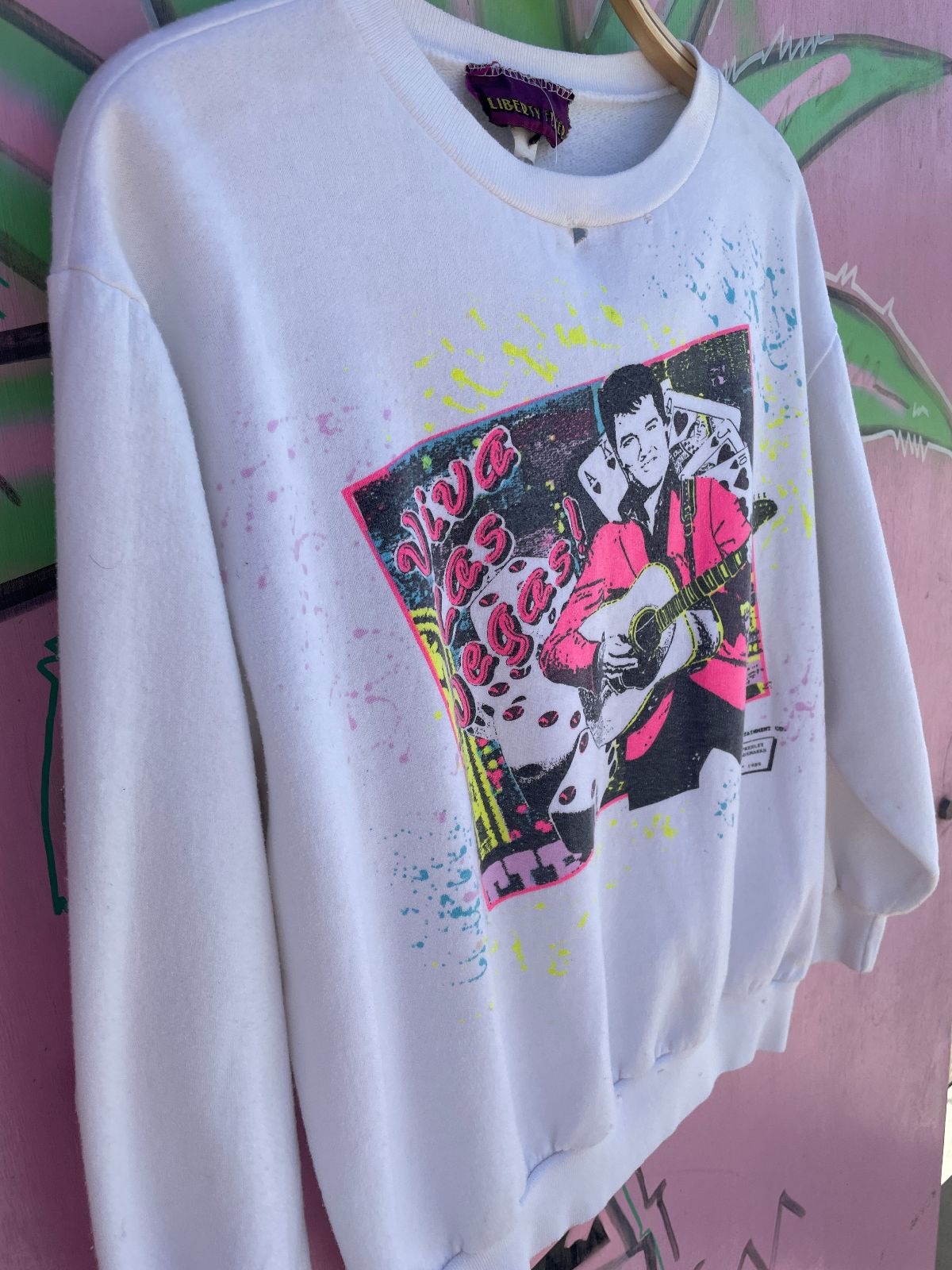 LIBERTY FLYER *AS-IS* VIVA LAS VEGAS NEON GRAPHIC ELVIS SWEATSHIRT in WHITE