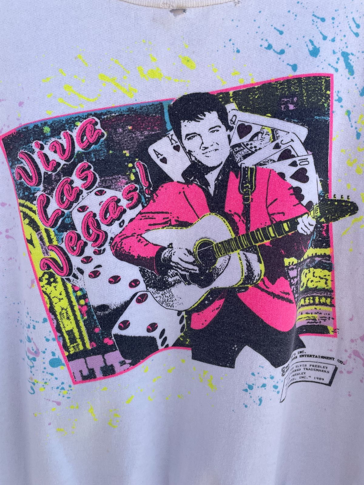 LIBERTY FLYER *AS-IS* VIVA LAS VEGAS NEON GRAPHIC ELVIS SWEATSHIRT in WHITE