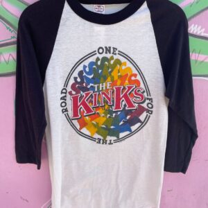 Anvil *AS-IS* THE KINKS - 1980S ONE FOR THE ROAD TOUR RAGLAN T-SHIRT in WHITE, BLACK
