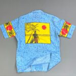 RAD! 1980S COLOR BLOCK CRACKLE PRINT SHORT SLEEVE BUTTON DOWN SHIRT – SURFER BACK GRAPHIC