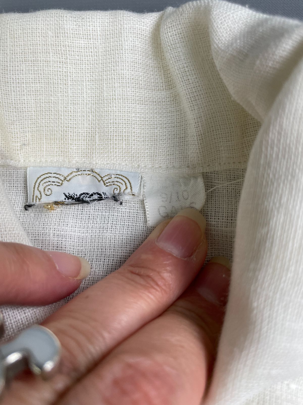 KENNINGTON 1970S SHEER GAUZE EMBROIDERED & RHINESTONE STUDDED LONG SLEEVE BUTTON DOWN SHIRT in CREME