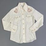 1970S SHEER GAUZE EMBROIDERED & RHINESTONE STUDDED LONG SLEEVE BUTTON DOWN SHIRT
