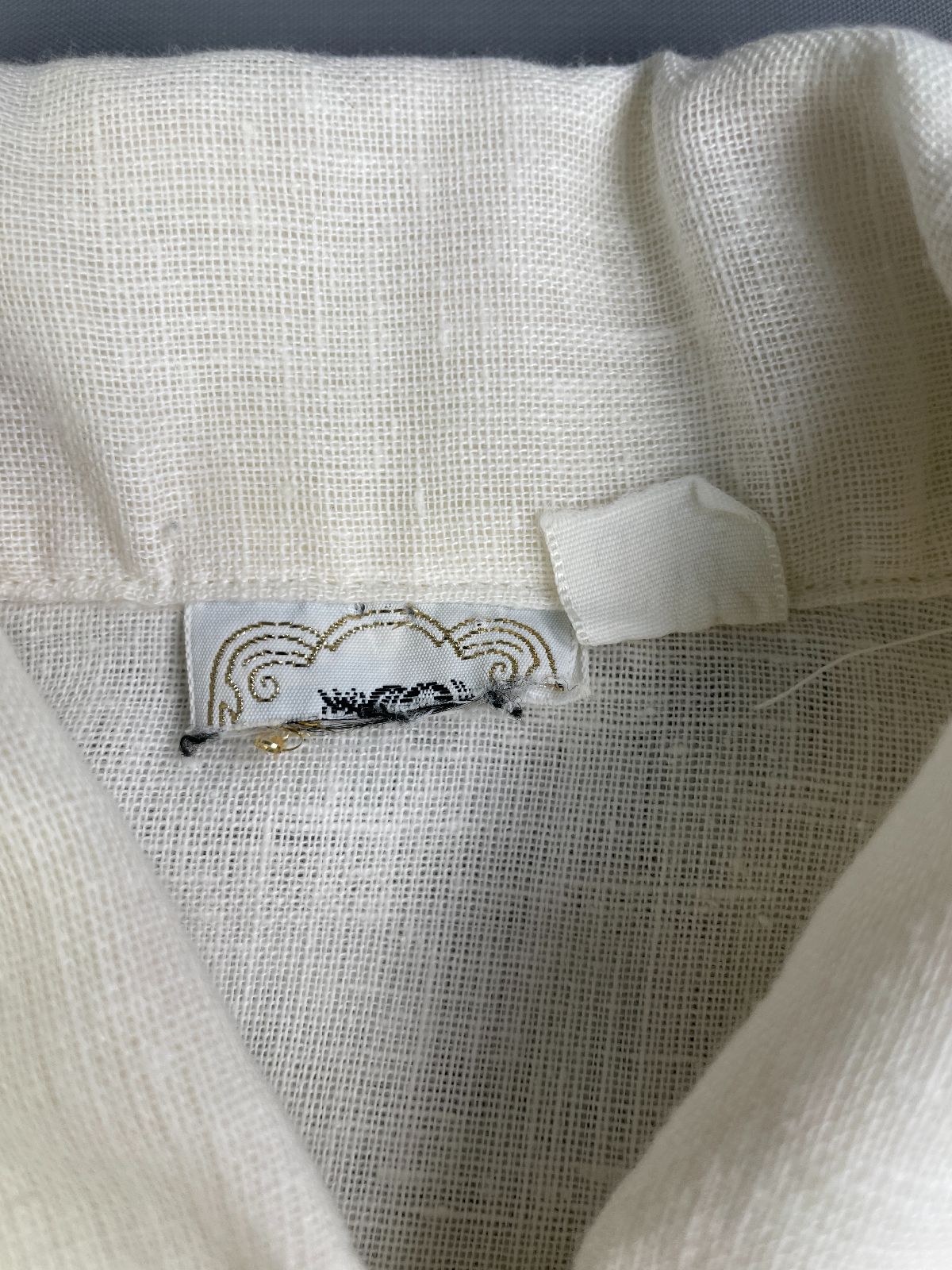 KENNINGTON 1970S SHEER GAUZE EMBROIDERED & RHINESTONE STUDDED LONG SLEEVE BUTTON DOWN SHIRT in CREME