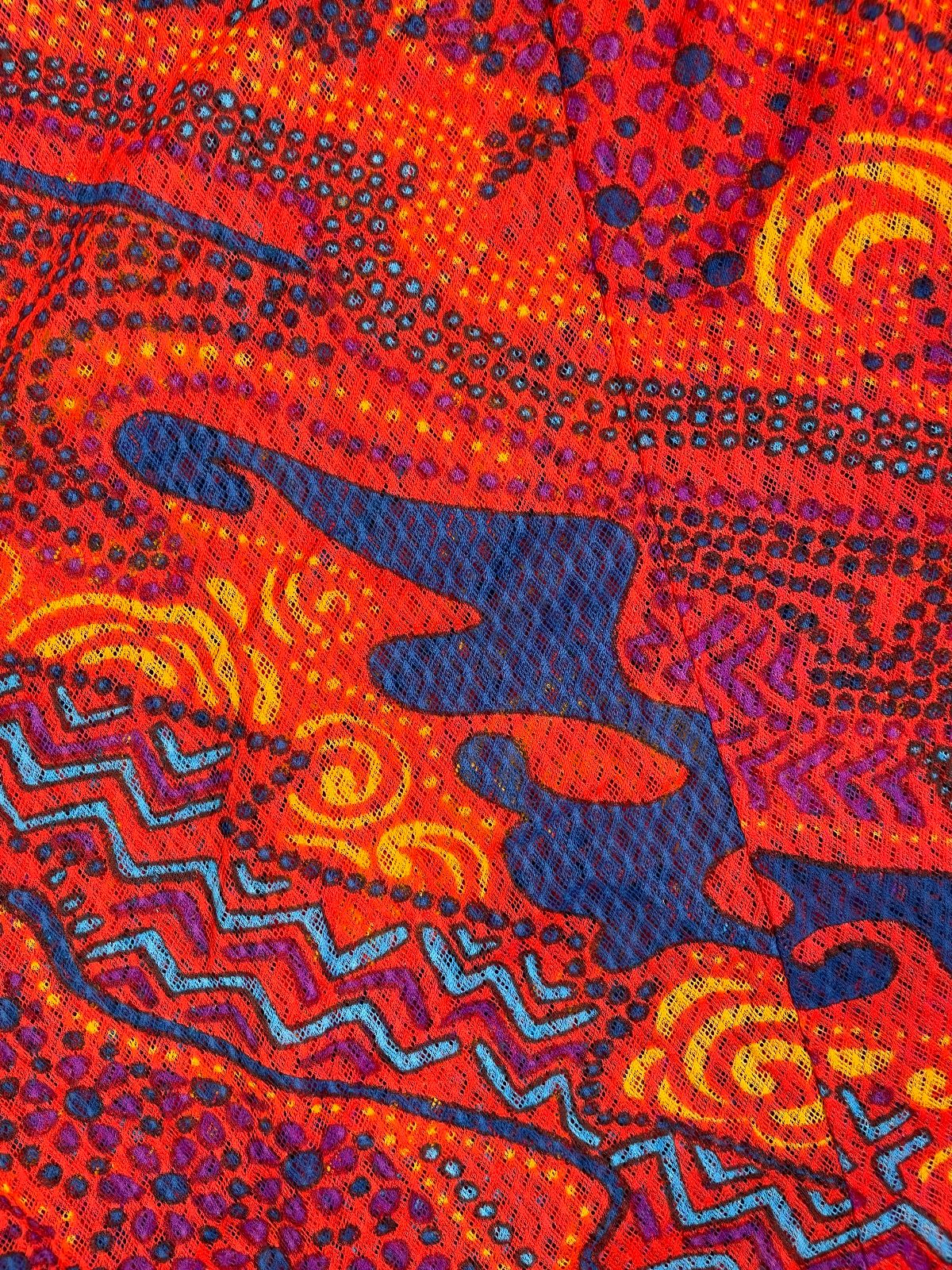 OLGA BRIGHT! 1970S SHEER PRINTED MESH CAMISOLE, NIGHTGOWN MINI DRESS in ORANGE, PURPLE