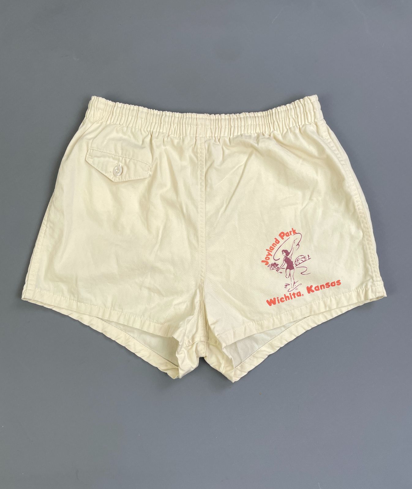 THE GERDON BERNARD CO. INC 1950S 100% COTTON JOYLAND PARK SWIMMER SHORTS, MESH LINING in CREME