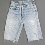 RAD! TOTALLY TRASHED VTG LEVIS 501 CUT OFF DENIM SHORTS JORTS – LONG CUT – SELVEDGE