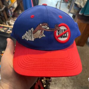 TAZ LOONEY TUNES BLUE AND RED HAT WITH NO RULES EMBROIDERY in BLUE, RED, BROWN