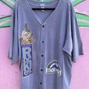 PRO SPIRIT OVERDYED 1994 TASMANIAN DEVIL MLB COLORADO ROCKIES BUTTON UP BASEBALL JERSEY in PURPLE