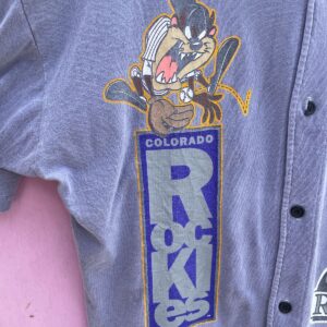 PRO SPIRIT OVERDYED 1994 TASMANIAN DEVIL MLB COLORADO ROCKIES BUTTON UP BASEBALL JERSEY in PURPLE