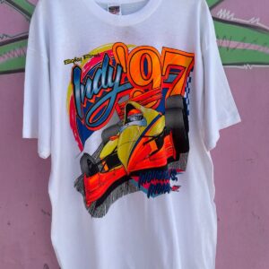 FRUIT OF LOOM AS-IS  DEADSTOCK DAYGLOW 1997 81ST INDY 500 RACING T-SHIRT in WHITE