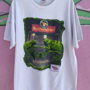 TOUCH TONE AS-IS DISTRESSED 1997 BUDWEISER SWAMP LIZARD GRAPHIC T-SHIRT in WHITE